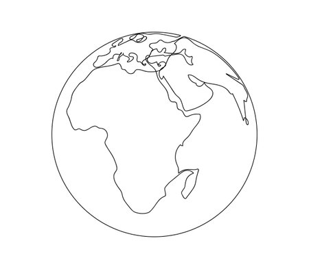 Continuous line art or one line drawing of global vector on white background. Africa, Arabican Emiratsのイラスト素材