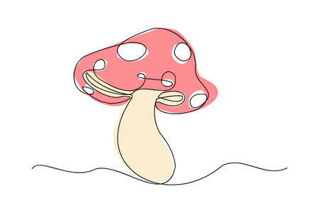 Mushroom one line continuous colored drawing.のイラスト素材