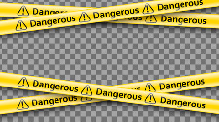 Police tape, danger line. Warning tapes. Set of yellow warning ribbons. Vector illustration on white background.のイラスト素材