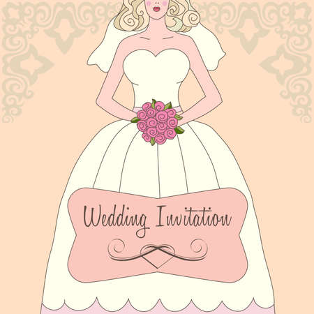 Wedding invitation with white dress and flowers のイラスト素材
