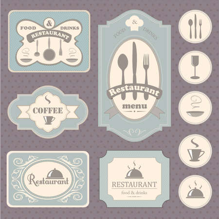  Collection of vintage retro grunge coffee and restaurant labels, badges and iconsのイラスト素材