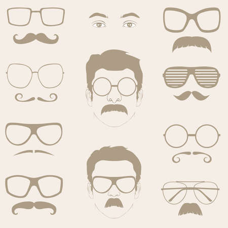 front profile faces with Mustaches, sunglasses, eyeglass のイラスト素材