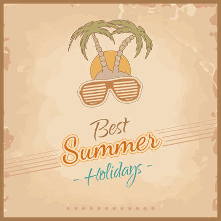 Summer background in retro style with sunglasses and palm trees のイラスト素材