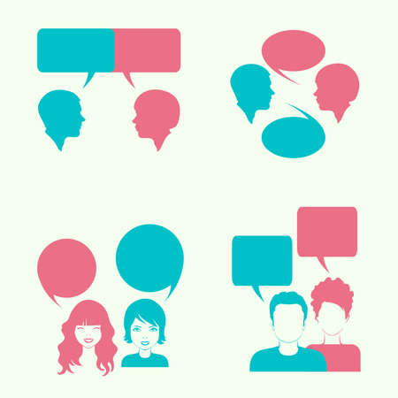 vector dialog bubble, couple head silhouette,のイラスト素材