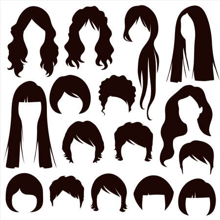 hair silhouettes, woman hairstyleのイラスト素材