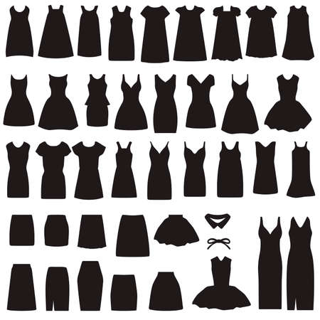 vector collection of clothing icons, isolated dress and skirt  silhouetteのイラスト素材