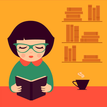 reading woman, book vector illustration, のイラスト素材