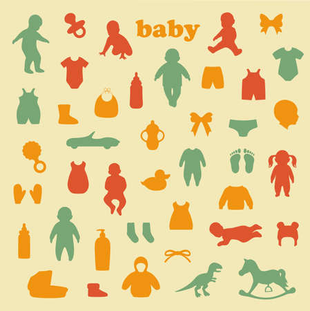 vector collection of  baby icons, child isolated  silhouetteのイラスト素材