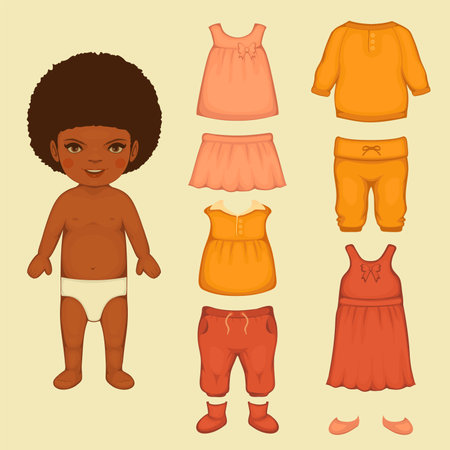 vector collection of baby girl fashion , paper doll, isolated clothing iconsのイラスト素材