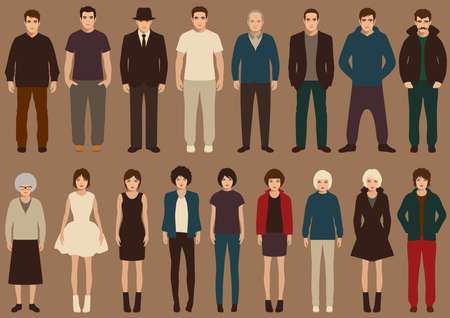 fashion vector collection of people, cartoon retro charactersのイラスト素材