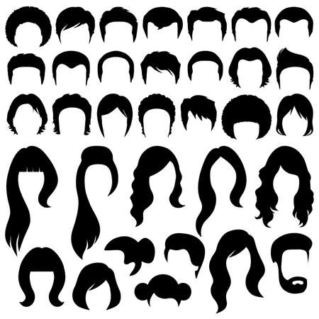 hair silhouettes, woman and man hairstyleのイラスト素材