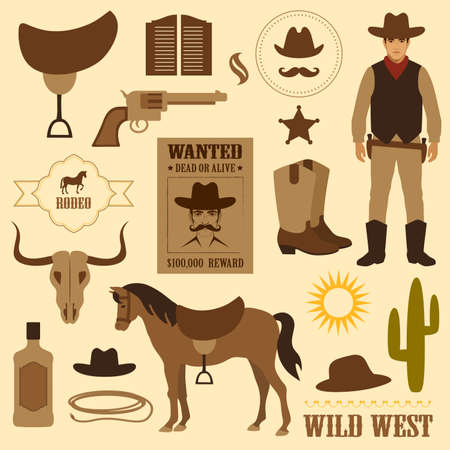 wild west icon, western wanted cowboy posterのイラスト素材