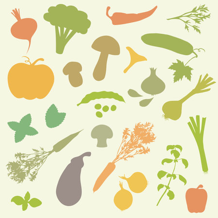  vector set silhouettes of vegetables, food icons のイラスト素材