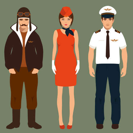 pilot and stewardessのイラスト素材