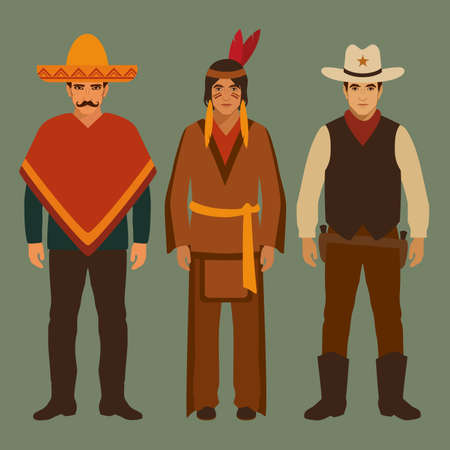 cowboy, indian and mexican, american people, traditional cultureのイラスト素材