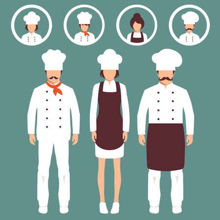 vector cooking illustration, cartoon cook icons, restaurant chef hatsのイラスト素材