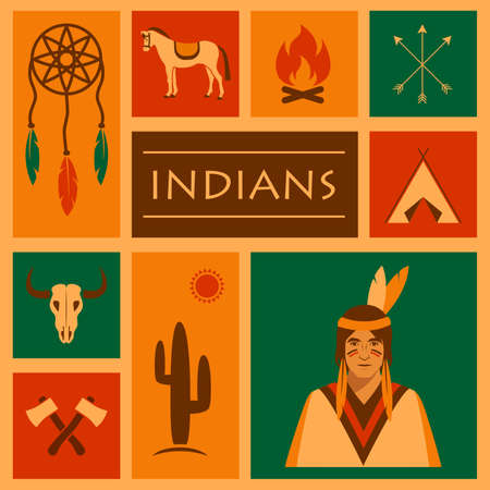 american native indian, vector apache ethnic illustration,のイラスト素材
