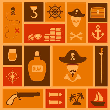 vector pirate background, set icons, treasure, map,skullのイラスト素材