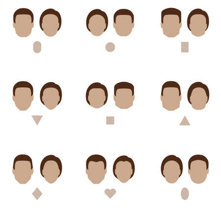 set of flat face shape, vector people icon, head silhouette typeのイラスト素材