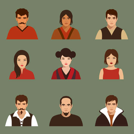 vector flat people face, avatar icon, cartoon characterのイラスト素材