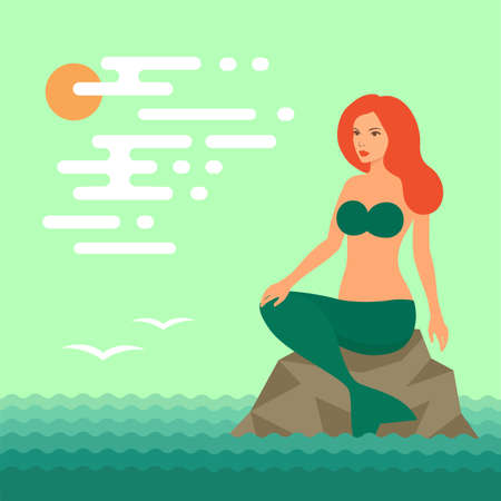 underwater fantasy illustration, vector sea mermaidのイラスト素材
