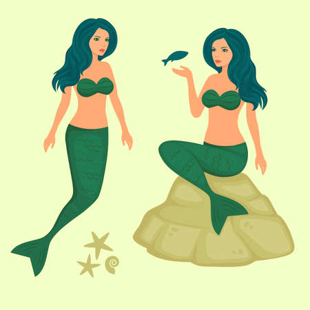 underwater fantasy illustration, vector sea mermaidのイラスト素材