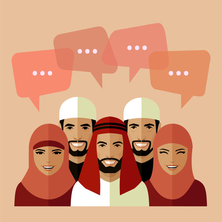 set of flat muslim avatars, vector people icon arab, saudi characters