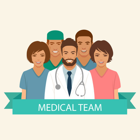 Medical team, doctor nurse and surgeon staff, hospital health profession group people, vector flat illustrationのイラスト素材
