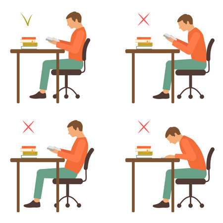 Correct position, reading posture, vector illustrationのイラスト素材