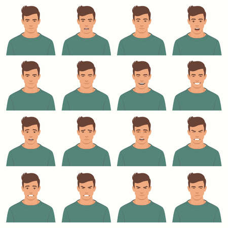 Vector illustration of a face expressions, set of different facial expression, cartoon character avatar.のイラスト素材