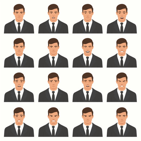 Vector illustration of a face expressions, set of different facial expression, cartoon character avatar.のイラスト素材