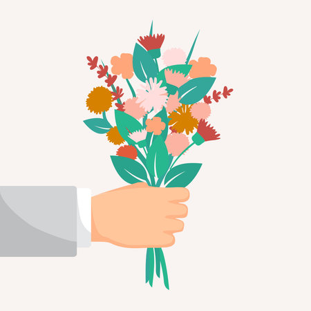 Hand Holding Bouquet of floers, vector illustrationのイラスト素材