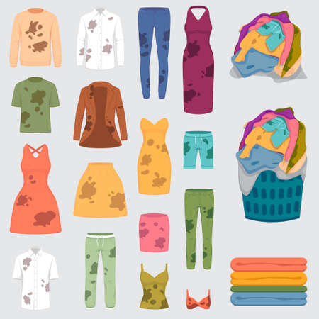 dirty clothes and a laundry basket, vector illustrationのイラスト素材
