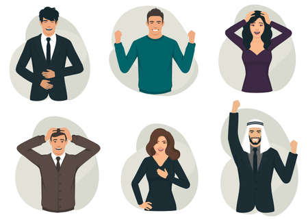 group of happy cheering people, vector illustrationのイラスト素材