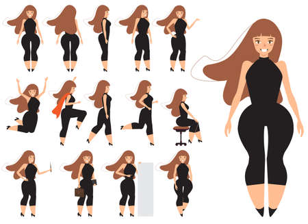 Businesswoman character in different poses set vector illustrationのイラスト素材