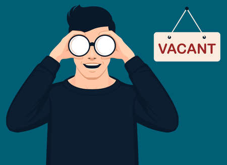 businessman manager with binoculars, join us vacancy open recruitment and hiring concept, hr team vector illustrationのイラスト素材
