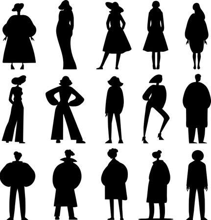 vector illustration of cartoon silhouette people groupのイラスト素材