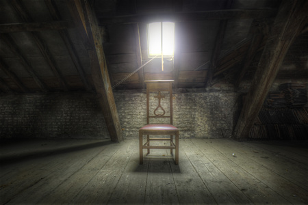 Chair in a attic school room in Belgiumのeditorial素材