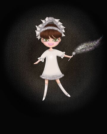 Girl character with magic wand in white dress.の写真素材