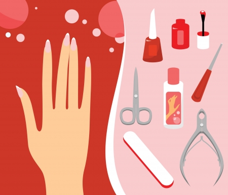 Woman hand and Personal nail styling setのイラスト素材