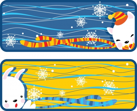 Illustration - banners with rabbit and cat in cartoon styleのイラスト素材