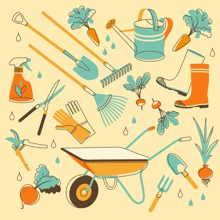 Set of  gardening objects in vintage styleのイラスト素材