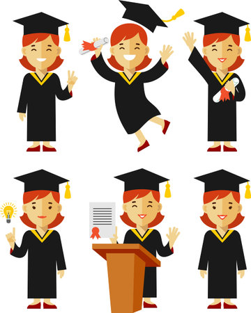 Vector illustration in flat style of young graduate girl characterのイラスト素材