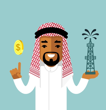 Young saudi arab businessman with oil rig and moneyのイラスト素材