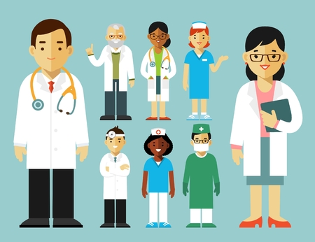 Practitioner young doctors man and woman standing. Medical staff.のイラスト素材