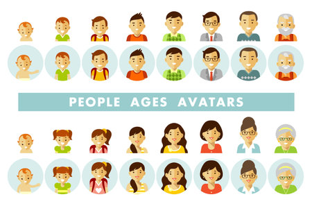 Set of people avatars at different ages vector illustrationのイラスト素材