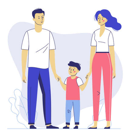 Happy young family dad, mom, son. Happiness and love concept.のイラスト素材