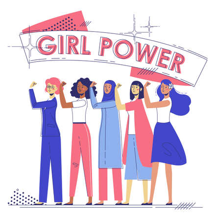 Girl Power concept with group of women feminists.のイラスト素材