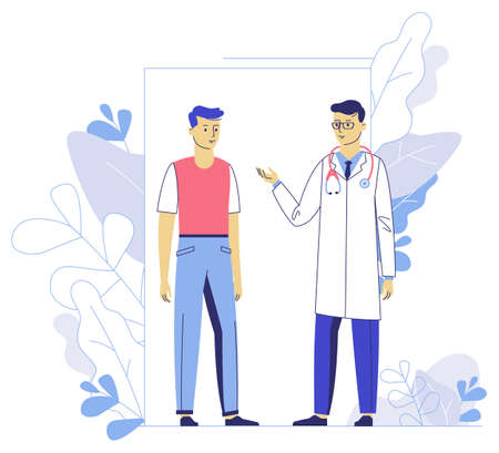 Medicine concept with doctor and patient on plant background.のイラスト素材