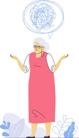 Senior woman with alzheimer's disease. Symbol of mental problem, memory loss.のイラスト素材